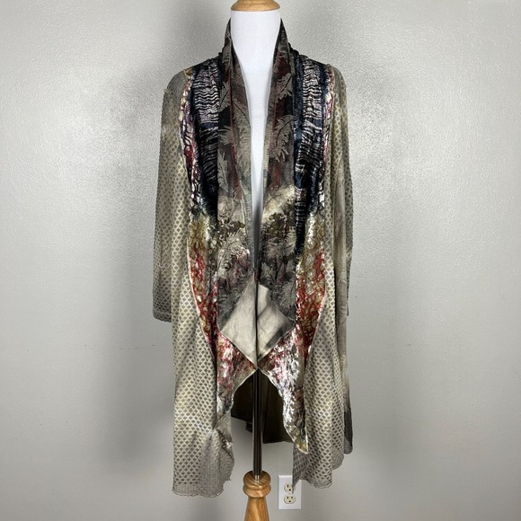 Kamana Sweaters - Kamana Cardigan Womens L Open Floral Velvet Burnout Forest Fairy Boho Festival